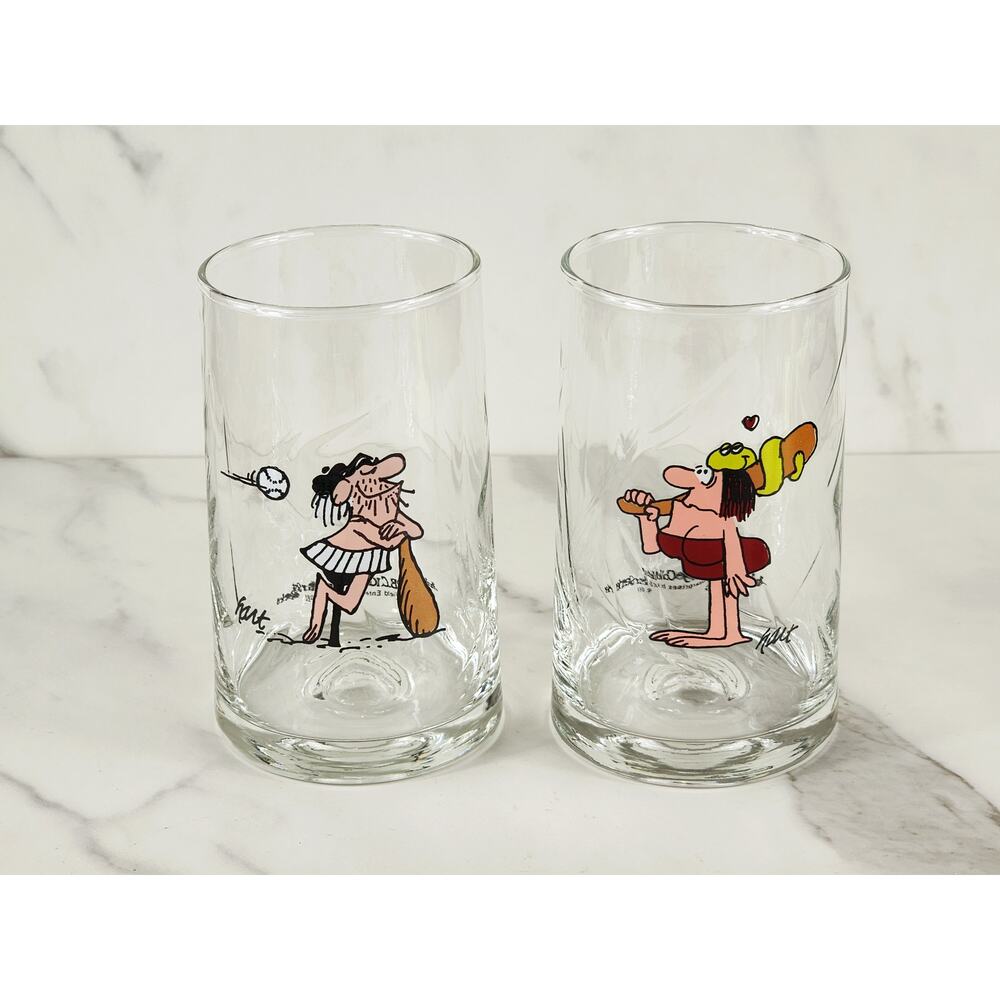 B.C. Ice Age Comic Collector Drinking Clear Glass 12oz Arby's 1981 x2 Vintage